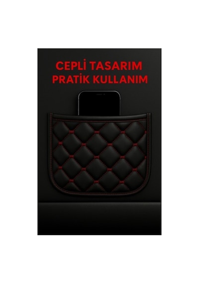 Suni Deri Oto Koltuk Minderi Silinebilir Leke Tutmaz Kapitone 2'li Siyah Kırmızı