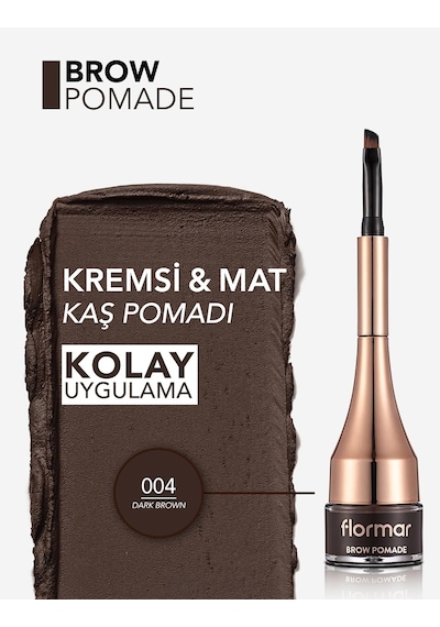 Yoğun Pigmentli Kalıcı Kaş Pomadı - Brow Pomade - 004 Dark Brown - 8690604572212 Çok Renkli