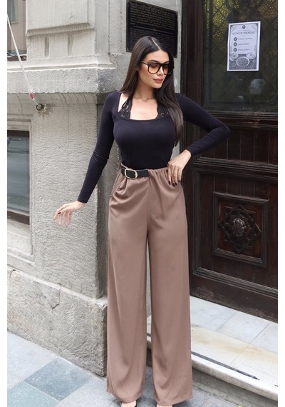 Kechi Woman Linda Twill Kumaş Kemer Detay Pantolon Camel