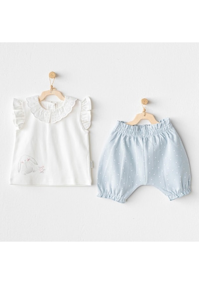 Andywawa Kız Bebek Takım 2 Parça Set Cuddly Bunny Bear Ac25630 Mavi