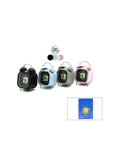 Twin Bell Alarm Clock Bgc-13 Kare Masa Çalar Saat Metal Kasa, Renkli, Pilli & Işıklı, Fosforlu