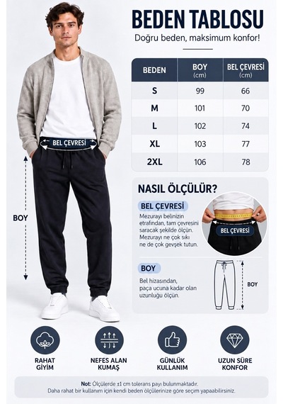 Ahengim Erkek Beli Lastikli Bağcıklı Cepli Jogger Eşofman Altı Siyah & Lacivert Ak8001