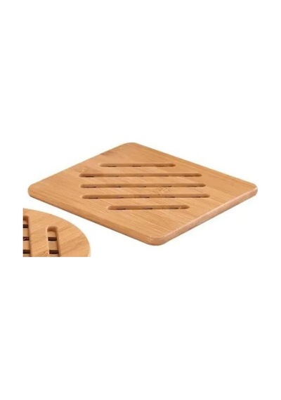 Bambu Nihale, Kare Şekilli, Çizgili Tasarım, Ahşap Malzeme, Tencere Tava Altlığı, 17 Cm, Nemli Bezle Silinebilir Diğer