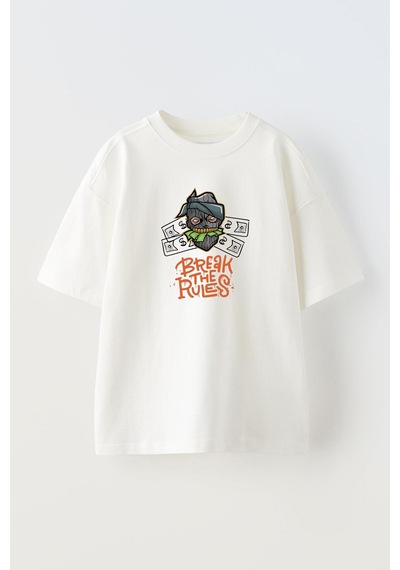Thewert Unisex Break The Rules Tasarım Baskılı Pamuk Beyaz Oversize T-shirt
