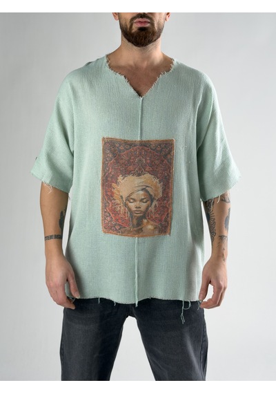 Cocopelli Tasarım Portre Yeşil Erkek T-shirt Coc2809 Yeşil