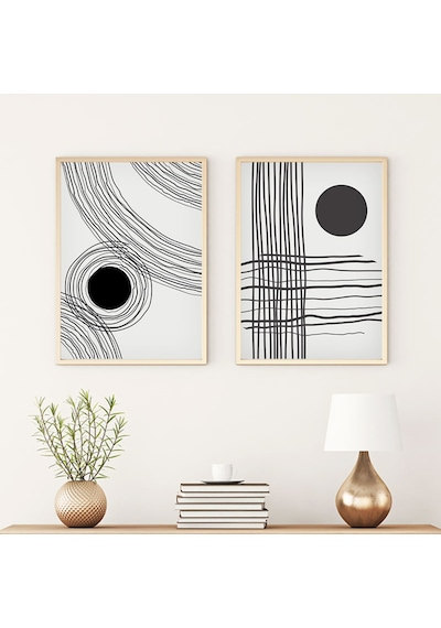 Huhuli Ahşap Çerçeveli Modern Tablo Seti Huhu59