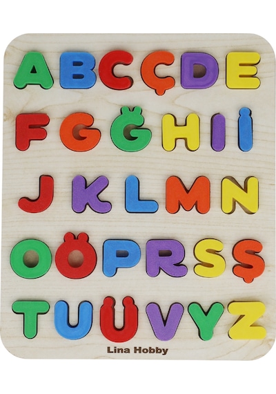 Alfabe Harf Puzzle - Ahşap Tabanlı Ve Pla Harflerden Eğitici Oyuncak 21x25cm Büyük Harfler