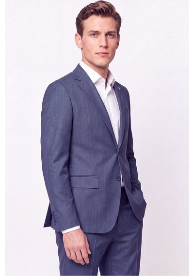 Efor Slim Fit Mono Yaka Çift Yırtmaç Yünlü İndigo Takım Elbise Tk 949
