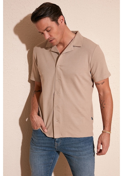 Buratti Pamuklu Regular Fit Kısa Kollu Erkek Gömlek 5902640 Vizon