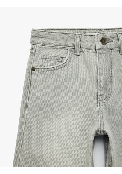 Koton Pamuklu Geniş Paça Denim Pantolon Gri 7wkg40016ad