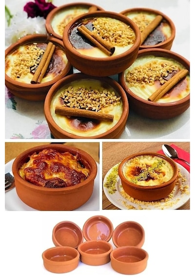 6'lı Sütlaç Çömlek Kase Seti 11 Cm Güveç Kase, Toprak Sufle Kabı, Fırın Kasesi, Doğal Toprak Kase Toprak