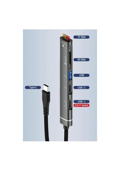 Apera Nr44 5in1 Apple İphone Uyumlu Hızlı Şarj Aleti Type-c Hub Dock Usb 3.0 Kart Okuyuculu Tamamı Metal Kasa