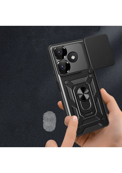 Ennar Xiaomi Redmi 13 4g Kılıf Magnetik Standlı Sürgülü Kamera Korumalı 360 Döner Yüzüklü Kapak Lacivert