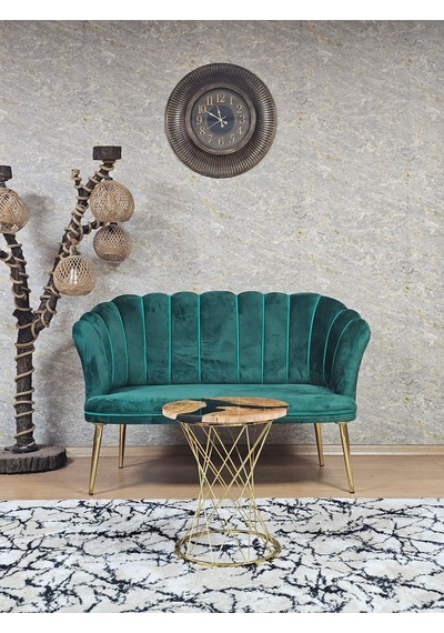 Zafir İkili Papatya Çay Seti Koltuk Gold Sivriltme Ayak, Balkon, Salon, Ofis, Koltuk Takımı, İkili Berjer Yeşil