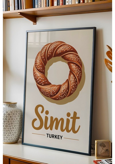 Simit Tablo - Retro Mutfak Dekoru - Geleneksel Türk Lezzetleri Serisi - Çerçeveli Mutfak Posteri Siyah