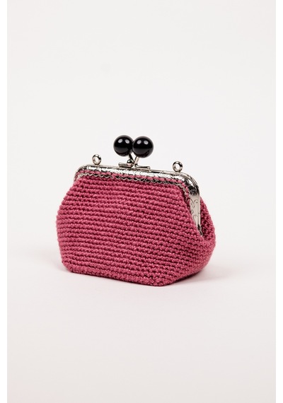 Fabric Craft Bag Bozuk Para Cüzdanı Merserize Pamuk Klipsli Örgü Gül Kurusu