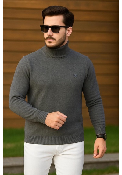 Kemal Ekinci Balıkçı Yaka Çelik Örgü Kazak Gri
