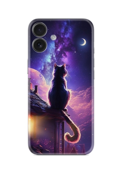 Apple iPhone Uyumlu Apple iPhone Uyumlu 16 Kılıf Boutique Baskılı Resimli Damdaki Kedi Pcode -091