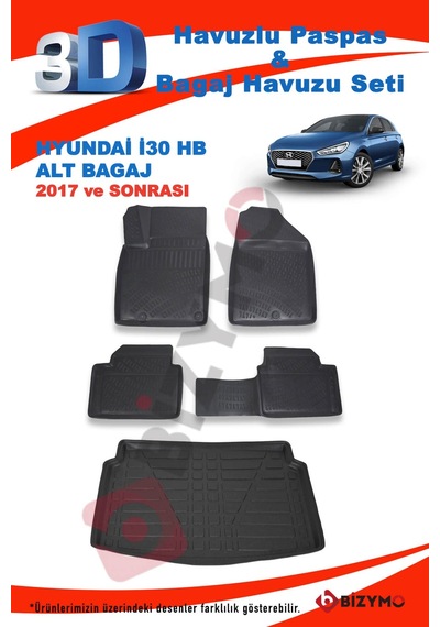 Hyundai I30 2017 ve Sonrası Paspas ve Alt Bagaj Havuzu Seti Siyah