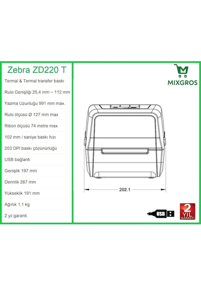 Zebra Zd 220 T Termal Etiket Barkod Yazıcı