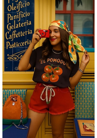 El Pomodor Baskılı Unisex Tshırt Çok Renkli