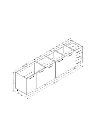 Minar 290 Cm Mutfak Dolabı Beyaz Dore 290-D2-Alt Modül Beyaz