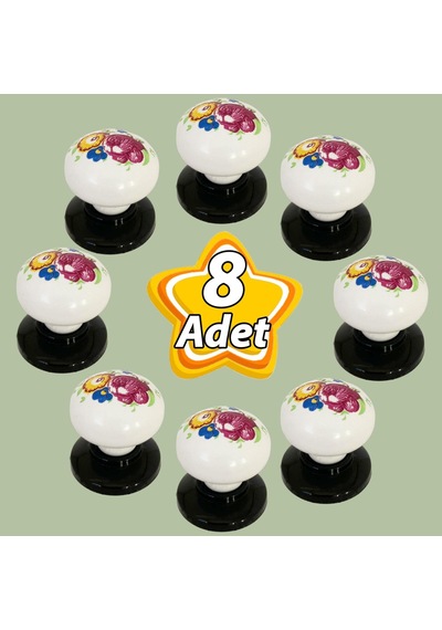 8 Adet Menekşe Kulp Beyaz Polimer Düğme Kulp Siyah Tablalı Mobilya Mutfak Dolabı Çekmece Kulbu Kulpları Beyaz