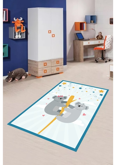 Dijital Baskılı Sevimli Koala Anne Ve Bebek Dekoratif Yıkanabilir Kaymaz Taban Çocuk Halısı Çok Renkli