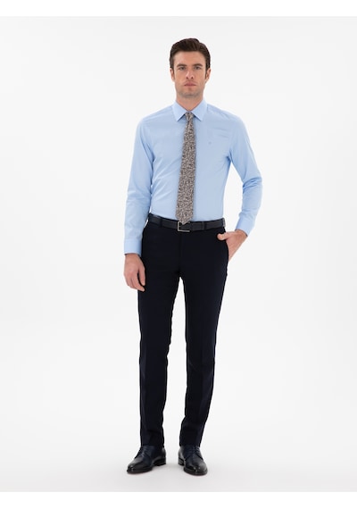 Cacharel Mavi Slim Fit Klasik Yaka Basic Gömlek