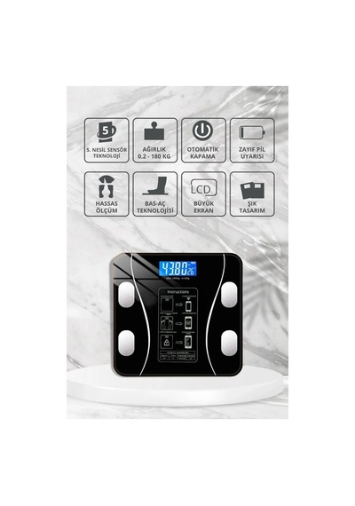 Yağ Ölçer Fonksiyonlu Dijital Baskül Elektronik Tartı Akıllı Bluetooth Lcd Dijital Ekran Ev Vücut 5580
