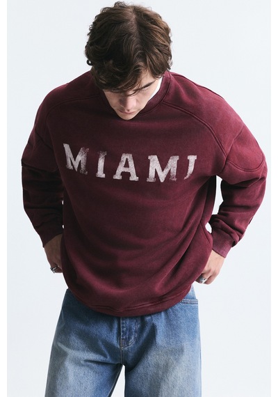 Vamos Miami Baskılı Bisiklet Yaka Sweatshirt Bordo