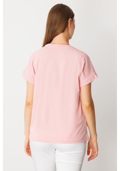 On Kadın Büyük Beden V Yaka Parçalı T-shirt 71476 Pudra