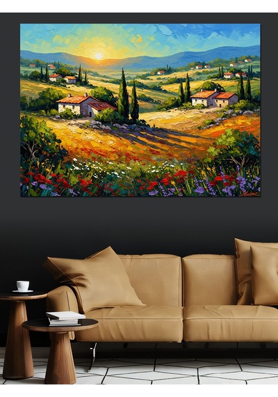 Ahşap Tablo Toscana Benzeri Köy Evi Manzarası