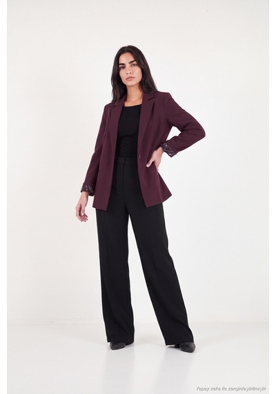 Lela Standart Fit Mono Yaka Desenli Astar Detaylı Blazer Ceket Kadın Ceket 6524003 Mürdüm