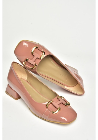 Fox Shoes T590122808 Pudra Rugan Alçak Topuklu Kadın Ayakkabı Pudra