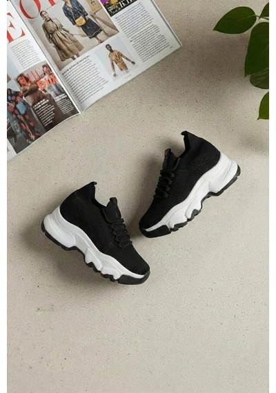 Ayakkabı Fuarı Elit Ysflt343 Kadın Klasik Sneaker Siyah - Beyaz Siyah - Beyaz