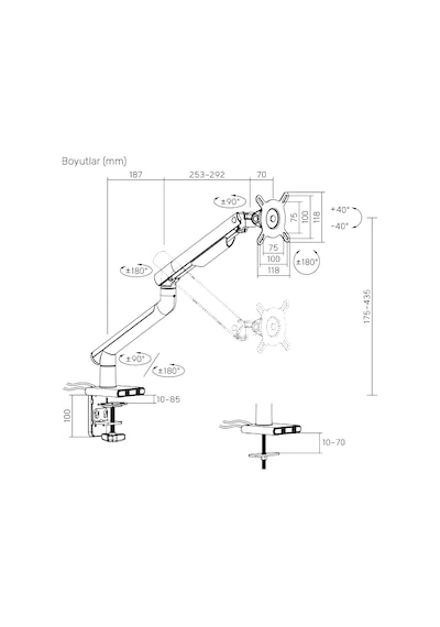 Std49012uw 17"-32" Ultra Slim Alüminyum Monitör Kolu, 2xusb Portlu Amortisörlü Vesa Tutucu, Ergonomik 360 Pivot 9kg