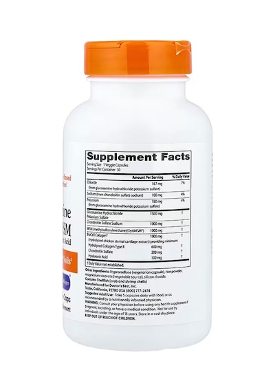 Doctor's Best Glucosamine Chondroitin Msm + Hyaluronic Acid With Optimsm Biocell Collagen 150 Veggie