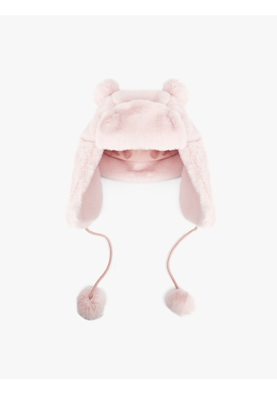 Koton Ponpon Detaylı Kulaklı Peluş Şapka Pembe 6wkg40001aa Gül