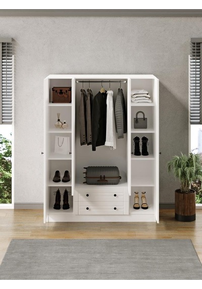 Kuzeylife Elegante Modern Tasarımlı Membran Kapaklı 4 Kapılı Gardırop (52cm Derinlik)