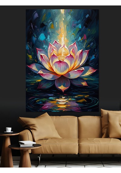 Ahşap Tablo Işıklı Pembe Lotus Çiçeği