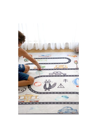 Araba Yolu Oyun Matı 120x160 cm Bebek Çocuk Halısı Gri Yenidoğan Yumuşak Aktivite Etkinlik Örtüsü