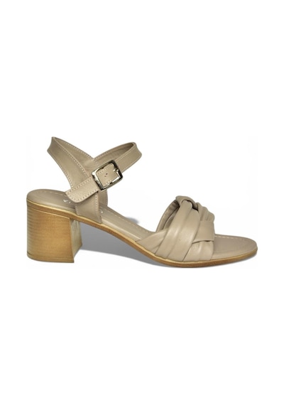 Fox Shoes P555456303 Vizon Hakiki Deri Kalın Topuklu Kadın Sandalet Vizon