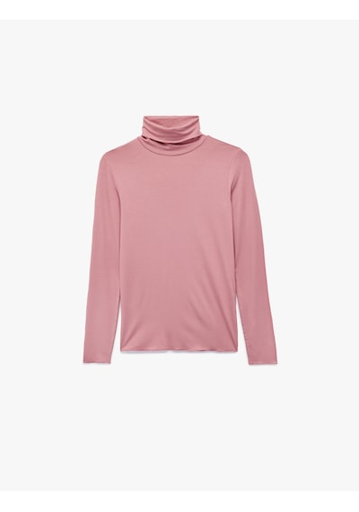 Koton Slim Fit Viskon Kumaş Uzun Kollu Balıkçı Yaka Tişört Pembe 6wak50162ek Gül