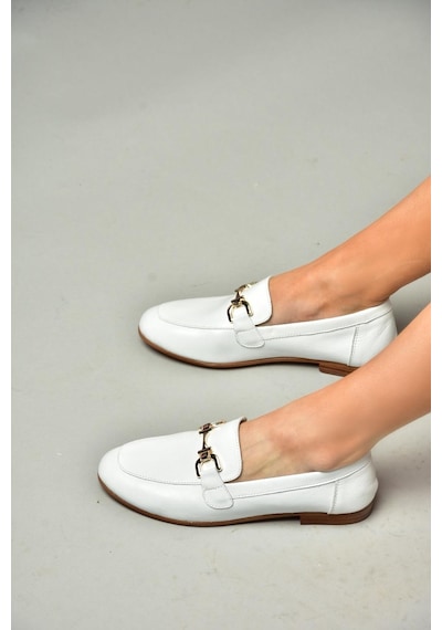 Fox Shoes S944037903 Beyaz Hakiki Deri Kadın Babet Beyaz
