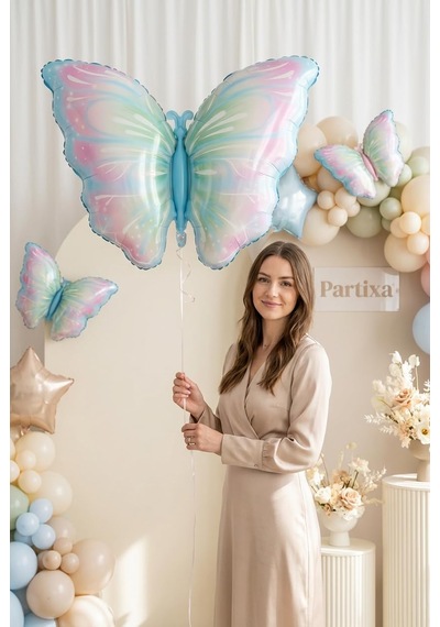 Pembe Mavi Kelebek Folyo Balon Kelebek Temalı Kız Çocuk Doğum Günü Baby Shower Pastel Konsept Parti Süsleme Fotoğraf Köşesi Dekorasyon Balonu