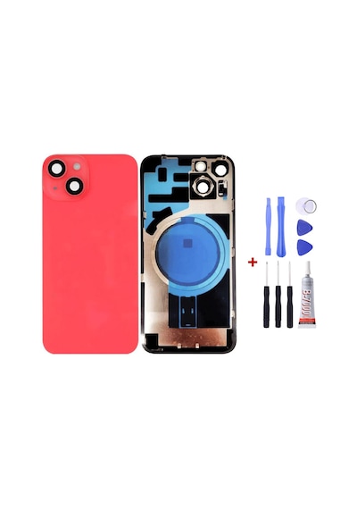 Apple Uyumlu iPhone 14 Plus Kırmızı Full Nfc Ve Demirli Arka Cam Kapak Pil Kapağı Tamir Set B7000 Set Kırmızı