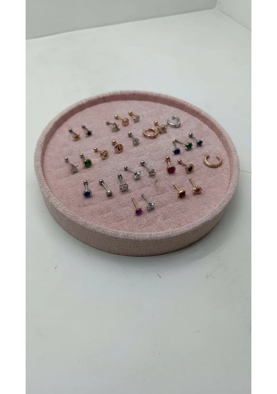 Silindir Model Süet Kumaş 20/20 Cm Batırmalı Pembe Küpe-piercing Tablası