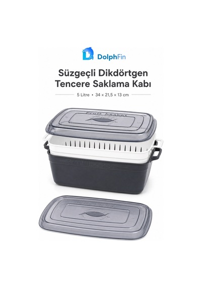 Süzgeçli Dikdörtgen Saklama Kabı Siyah 5 L 34 21,5 13 Cm