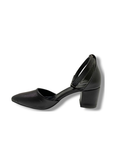 C-shoes 104-25 Şanel Yanları Açık Kalın Topuk Kadın Ayakkabı Siyah